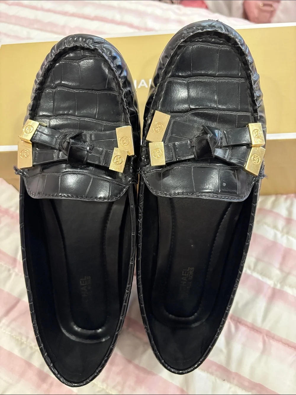 Michael Kors Black Loafers with MK Logo Soles